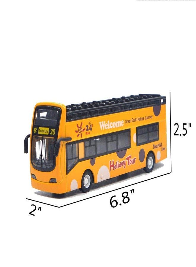 Ailejia Bus Toy Sightseeing Double Decker City Bus Open Top Model Die-Cast Metal Toy Cars Toy Die Cast Pull Back Vehicles Mini Model Car Lights and Music (Yellow) - Image 2